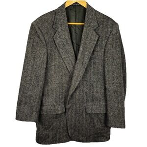 Vtg Mens 100% Shetland Wool Blazer Sport Coat 42L Towncraft Gray Herringbone USA